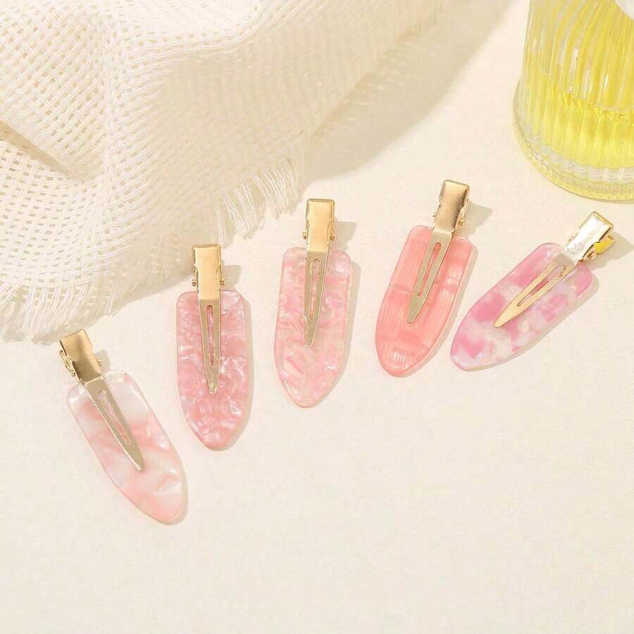 5pcs Acetic Acid Invisible Pressure Clip Hair Clips Hair Claws Hair Slide Barrettes School Supplies Hair Accessories Headwear For Women Girls Teens - 粉色 - 查看 1