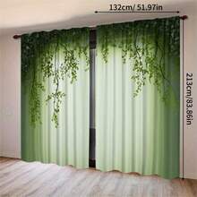 2pcs Fresh Green Vine Leaf Semi-Sheer Curtains, Polyester Material, Hand Washable And Machine Washable. No-Drill Rod Pocket Hanging Style. Spring Style, Suitable For Bedroom, Living Room And Kitchen, Perfect For Home Decor And Room Divider. - Multicolor - View 17