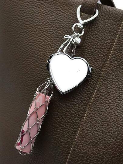 Metal Portable Lipstick Holder With Attached Mini Mirror, Fashionable Hanging Decorative Storage Rack, Compact Makeup Organizer Accessory