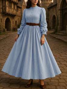 Rochie maxi Vusalt pentru femei, stil vintage, elegant, cu imprimeu floral, cu manșete și talie din dantelă, potrivită pentru ieșiri de primăvară și vacanțe - Spălare ușoară - Vizualizare 2