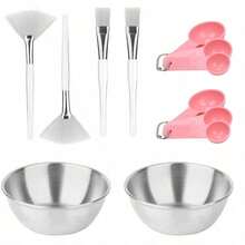 2/4/8/16/24件套面膜搅拌碗套装 - 美容用品，DIY面膜搅拌工具，面膜涂抹刷套装，2个玫瑰金面膜碗，2个扇形面膜刷，2个扁平面膜刷，2个量勺，可选金色、玫瑰金和原木色 - 彩色 - 查看 3