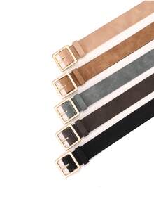 1条复古太阳形扣时尚百搭腰带，简约设计男女通用青少年腰带 - 彩色 - 查看 3