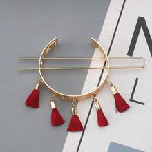2PCS, Red Ribbon Geometric Gold Metal Hollow Hairpin, Daily Travel Bun Hairstyle Party Hair Accessories - Multicolor - View 3