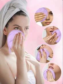 12片装卸妆棉，边缘设计，可重复使用，柔软保湿清洁湿巾，6/3/1片套装 - 紫丁香色 - 查看 3