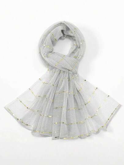 1条轻盈优雅印花围巾，户外防晒保暖围脖，雪纺围巾，适合春、秋、冬季佩戴