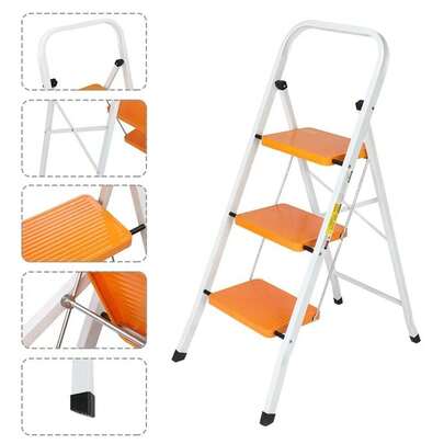 New 3 Step Ladder Fold Away Design DIY Cleaning Painting Compact Storage 330LBS