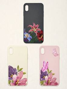 3件套花卉蝴蝶印花仿皮手机壳，粉色/白色/黑色TPU材质，防震防刮，浪漫花卉风格，夏季手机壳，可爱手机壳，花朵手机壳，兼容和Galaxy手机，适合日常使用，生日、母亲节、毕业礼物，手机配件 - 彩色 - 查看 14