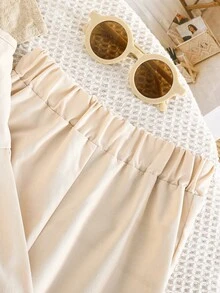 Girls' Elegant Sleeveless Collared Top And Solid Color Pants 2 Pieces Set, Suitable For Formal Occasions And Celebrations - Apricot - View 6