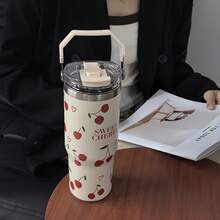 1个900毫升/30.44盎司樱桃心形系列保温杯，保温保冷，大容量车载杯，带手柄和吸管的水瓶，双吸嘴，适合健身和户外运动，也可用作学习用品或节日礼物。 - 彩色 - 查看 8