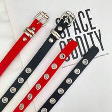 1条加长街头朋克风女士Y2K腰带，全孔金属孔眼PU皮革腰带，适合休闲、周末郊游、派对、音乐节、情人节、校园等场合。 - A - 查看 8