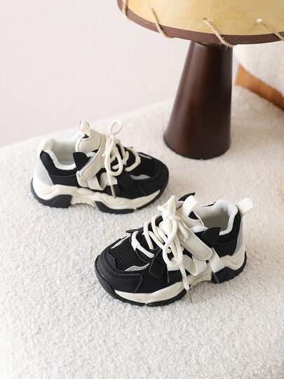 1 Pair New Mesh Breathable Children Casual Chunky Sneakers, Soft Sole Running Shoes For Boys