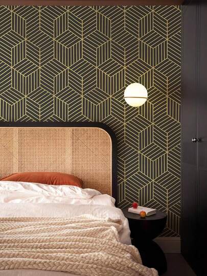 1 Roll Of Black-Brown Geometric Pattern Self-Adhesive Contact Wallpaper, Removable Peeling And Pasting, Cabinet Back Panel, Background Wall Home Decoration, Wardrobe, Dining Table, Bookcase Room Decoration Color Change, House Decoration, Retro Decoration