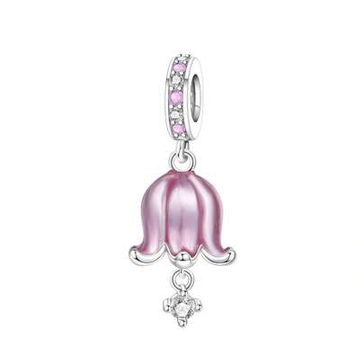 CYMYSS 1pc Women's Pink Lily Flower Pendant, 925 Silver Plated With Cubic Zirconia, European And American Style, Holiday Gift/Fashionable Necklace Charm For Daily Wear