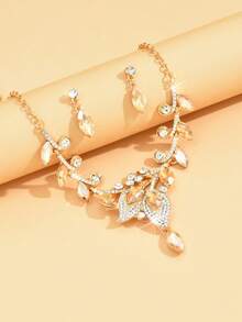 3pcs/Set Women's Leaf Crystal Necklace And Earring Set, Elegant And Luxurious, Suitable For Daily Use, Dinners, Weddings And Brides, Birthday Parties - Earrings + Necklace - View 8