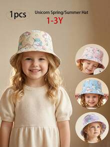 1pc 1-3Y Baby/Toddler Sunhat, Printed Breathable Sun Protection Bucket Hat, Windproof, Suitable For Spring/Summer, Unisex - Multicolor - View 1