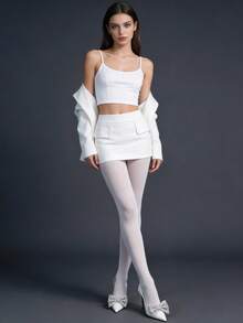 50D Semi-Sheer Leggings, Women's Spring/Summer Elastic Skinny Tights, Slimming Soft Comfortable Stirrup Pants, All-Match Versatile Casual Pantyhose - White - View 2