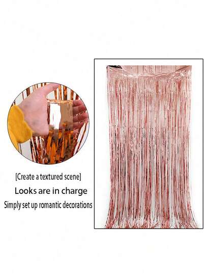 1pc Champagne Color Beaded Curtain, Size 78.74*39.37 Inches, With Tassels - Ideal For Photo Booth, Birthday, Wedding, Engagement, Celebration, Holiday, Party Decor And Various Photo Opportunities