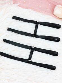 2条装女士黑色弹力大腿吊袜带，可调节双排腿带，时尚朋克风吊袜带 - A - 查看 5