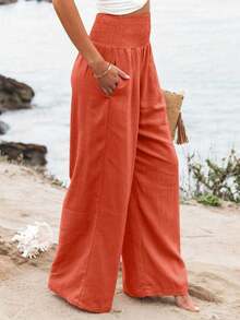 Plus Size European And American Style Casual Wide Leg Loose Pants For Summer Spring - Orange 2 - View 3