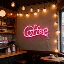1个LED字母“Coffee”霓虹灯招牌墙面装饰灯，彩色灯光，适用于咖啡吧、生日派对、家居装饰，电池/USB供电，也可用于商店、卧室、客厅等场所。 - coffee霓虹燈 - 查看 6