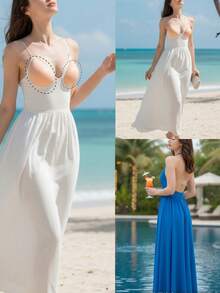 1pc Reusable Strapless Invisible Silicone Bra For Women, With Transparent Shoulder Strap - Multicolor - View 10