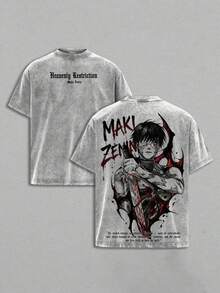 Hot-Selling Maki Zenin JJK T-Shirt - Vintage Washed Oversized Anime Tee, Dark Aesthetic Maki Manga Graphic Shirt, Heavy Cotton Unisex Street Wear JJK Merch, Outfit Anime Gift. The Fabric Is Comfortable, Making It The Best Gift For Friends And Fans. SH0003 - 灰色 - 查看 1
