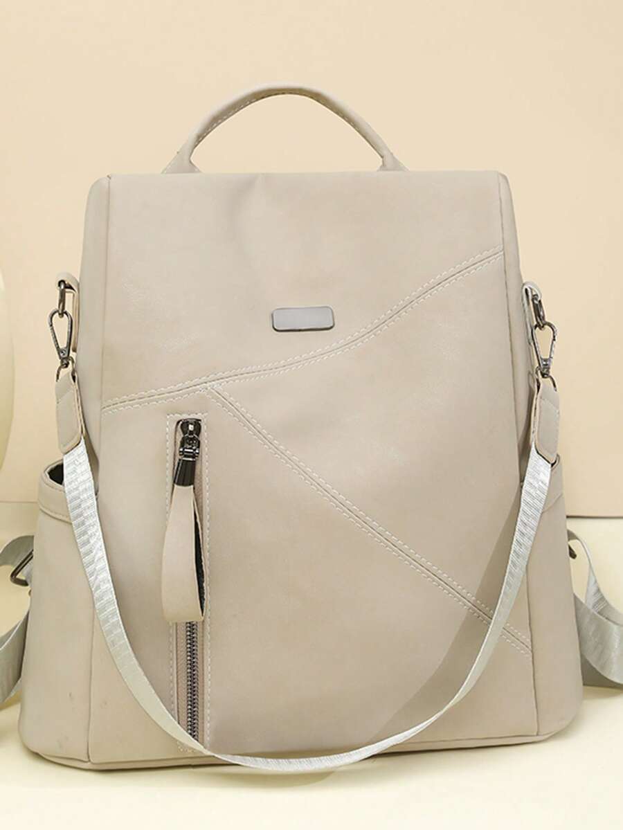 Zaino antifurto di moda da donna per viaggi e scuola, adatto per computer portatile - Beige - Visualizzare 1
