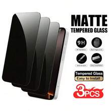 3片装磨砂隐私钢化玻璃屏幕保护膜套装，兼容苹果16/16 Pro/16 Plus、17 Pro Max、15/15 Pro/15 Plus - 黑色 - 查看 18