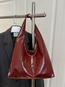 Tas Tote Wanita Ukuran Besar, Tas Bahu dengan Desain Modis, Tas Tangan Kasual Elegan - Merah - View 3