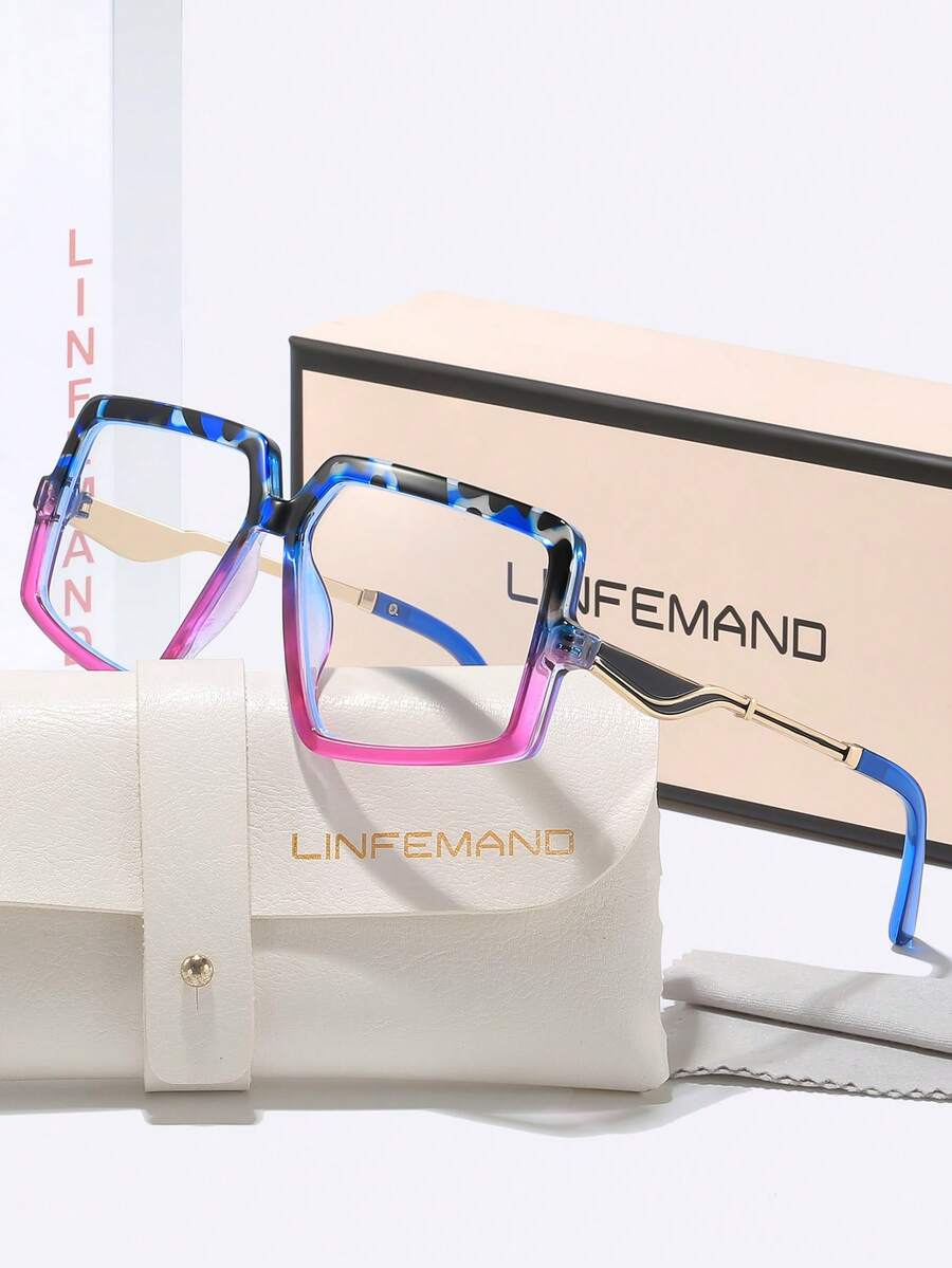 LINFEMAND渐变透明眼镜，方形镜框修饰脸型，金属镜腿提升品质，百搭时尚，适合办公和通勤佩戴。 - 無色 - 查看 1