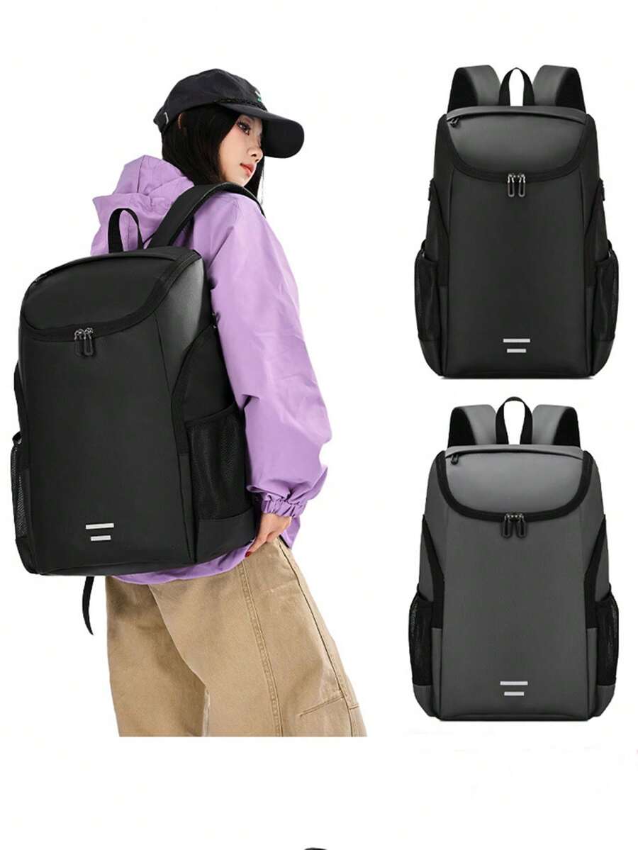 1pc High-Quality Large Capacity PU Leather Backpack, Adjustable Shoulder Straps, Suitable For School, Travel, Fits Luggage Handle