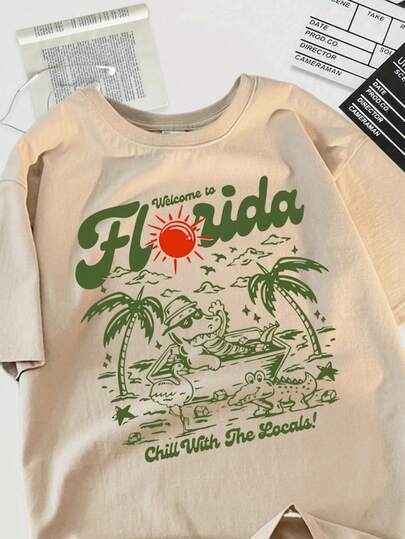 Camiseta Básica Unissex Algodão Welcome Florida Aesthetic