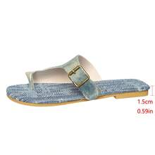 Women's Sandals, New Fashion Denim Flat Sandals, Punk Style Flat Sandals, Slide Sandals - Baby Blue - View 8