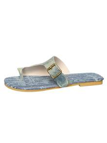 Women's Sandals, New Fashion Denim Flat Sandals, Punk Style Flat Sandals, Slide Sandals - Baby Blue - View 3