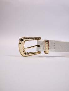 Women's Thin Belt With Vintage Gold Buckle, Elegant Adjustable PU Leather Belt For Dresses, Jeans, And Women's Fashion - 白色 - 查看 3