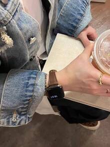 1PC Slim And Thin Leather Watchband Compatible With Apple Watch Band 42mm, 38mm, 40mm, 41mm 44mm 45mm, 46mm And 49mm A Stylish And Smart Watch Replacement Strap Series 9 8 7 6 5 4 3 2 1 SE Lady Wristband - Coffee Brown - View 3