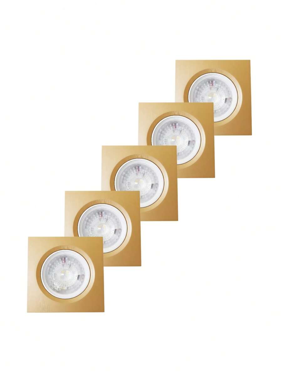 Kit 5 Spot Led Embutir Quadrado Dourado 5w Branco Frio 9 cm - Dourado - Visão 1