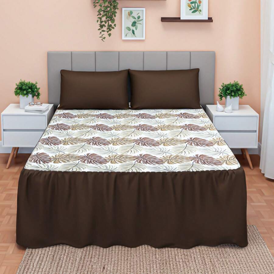 Printed Double Bedspread 03 Pieces With Ruffle And Pillowcases - Soft Light Immediate Shipping - Rỉ Nâu - Xem 1