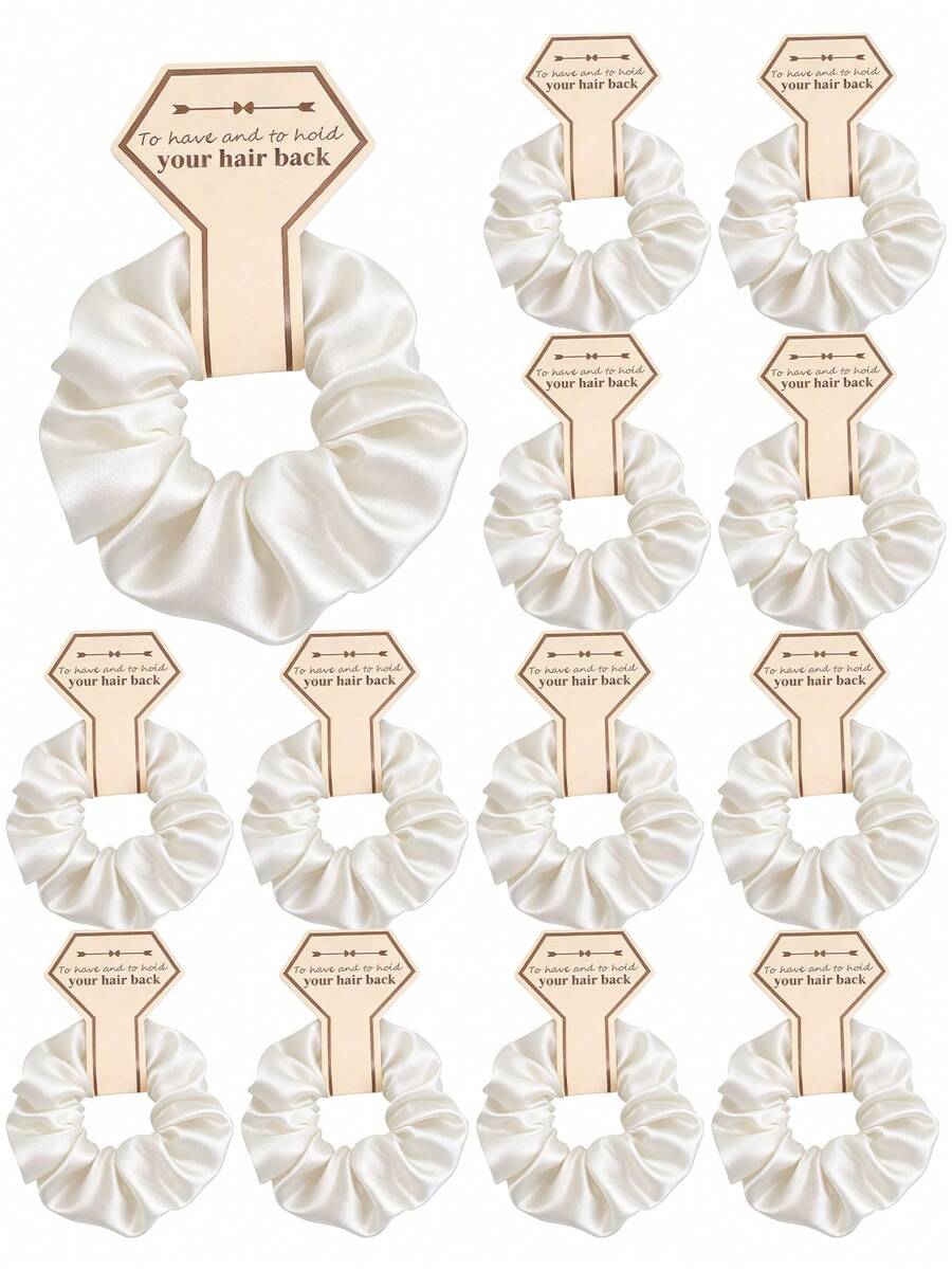 10条装真丝新娘发圈 - 真丝发带，适合伴娘派对礼物、婚礼发饰（无损设计，浪漫礼盒填充物，新娘派对DIY婚礼纪念品），伴娘派对礼物，婚礼派对用品，生日派对，毕业季（白色） - 米白色 - 查看 1