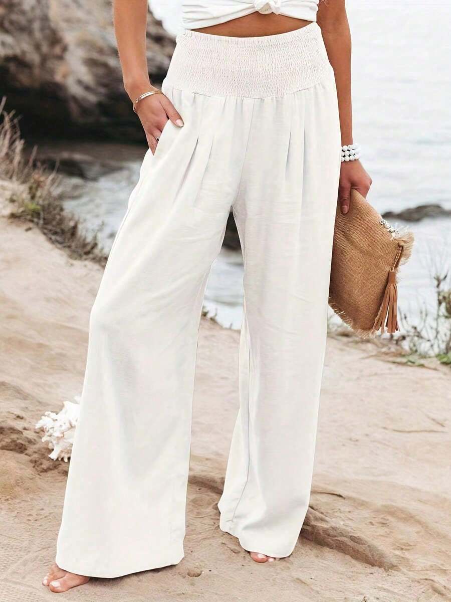 Plus Size Casual Wide Leg Loose Pants, Summer Spring White - White - View 1
