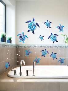 海龟墙贴，水下主题乙烯基墙贴，防水墙贴，适用于家庭、办公室、客厅、墙面、浴室、卫生间 - 均碼 - 查看 5