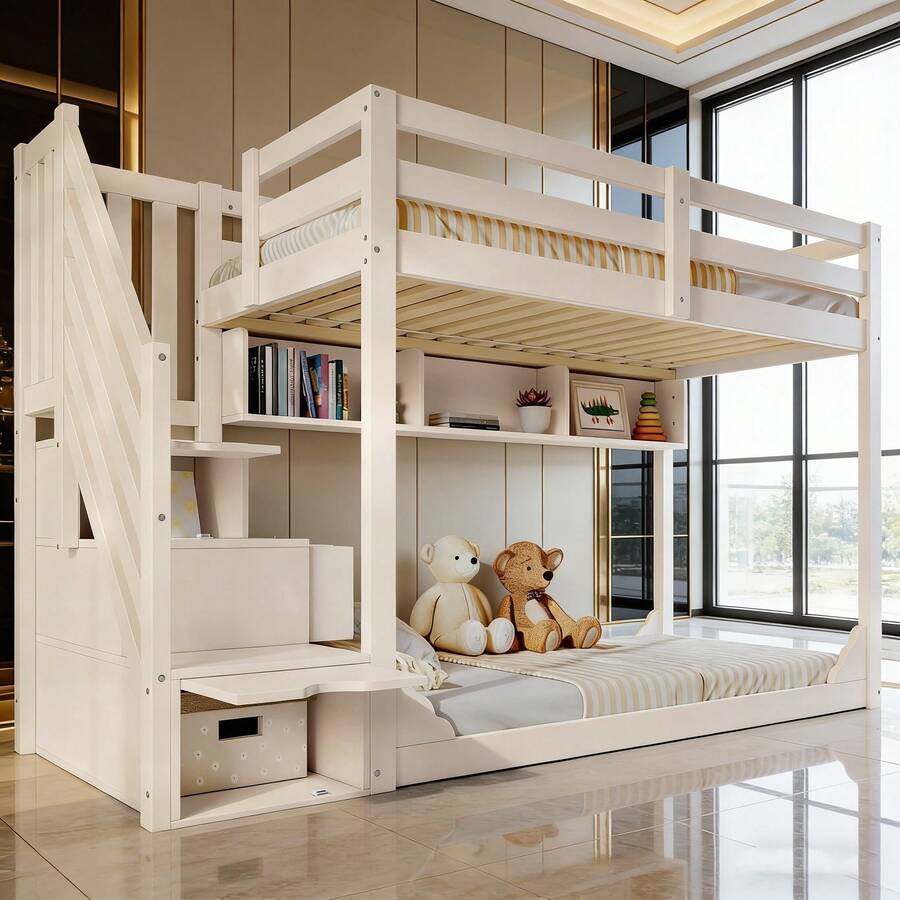 Kids Bed Frames, Headboards & Footboards - White + Wood + 90cm*200cm-1 - View 1