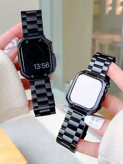 2pcs Compatible With Apple Watch Band And Case Set, Stainless Steel Metal Strap + TPU Protective Cover, Fit For Apple Watch Series 10/9/8/7/6/5/4/3/2/1, 38mm/40mm/41mm/42mm/44mm/45mm/46mm/49mm, Mechanical Design, Ideal Gift For Successful Men Or Boyfriends, Suitable For Business Gatherings, Parties, Travel, And Daily Outfit Matching, Smart Watch Accessories