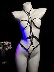 2026 New Open-Crotch Rope Lingerie Set No-Removal Hot See-Through Temptation Erotic Lingerie Set - Valentine's Day - màu đen - Xem 5