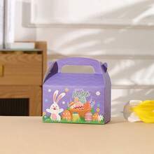 4pcs Easter Themed Gift Packaging Boxes, White Cardboard Cartoon Rabbit & Easter Egg Party Favor Handled Boxes - Style 1 - View 3