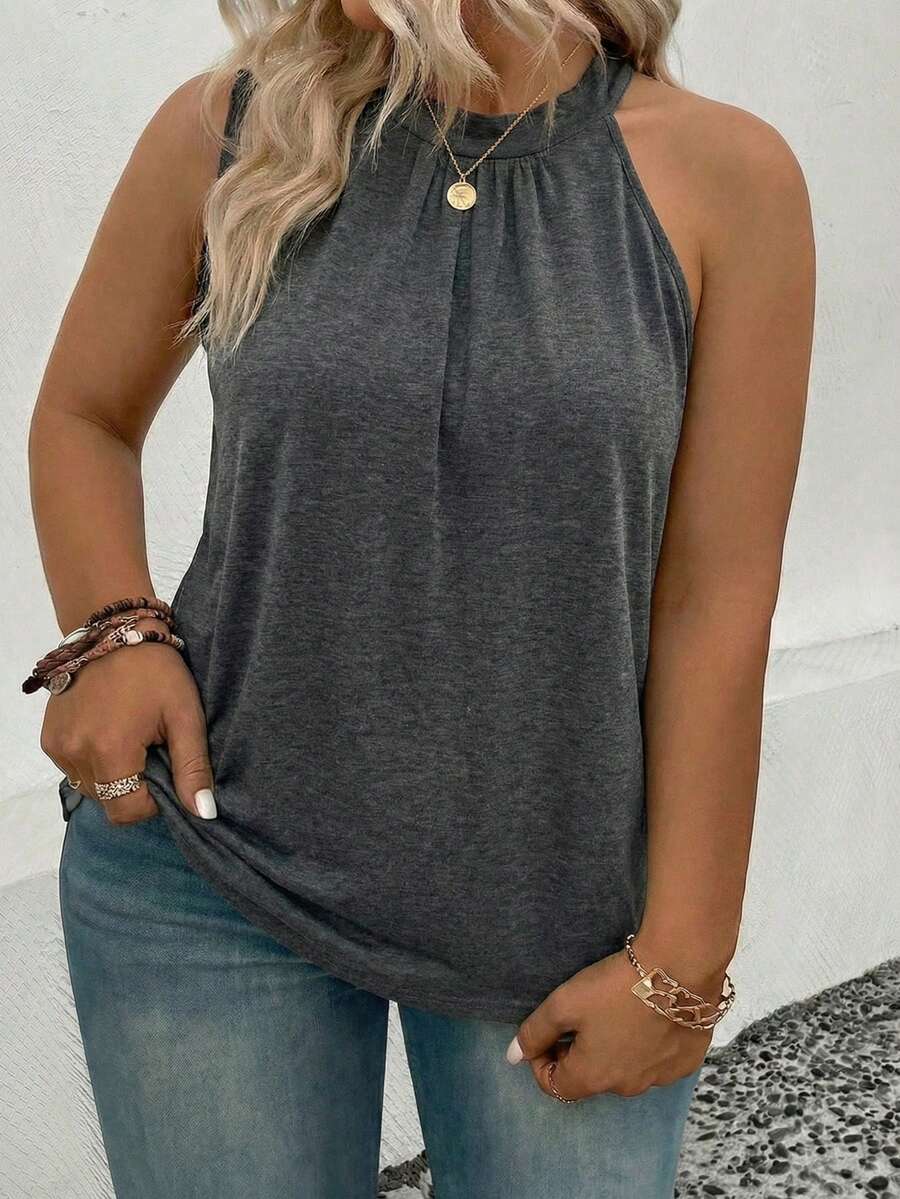 Chic Women's Spring/Summer Knitted Tank. Textured, Waist-Cinching & Slimming. Perfect For All Occasions. - Dark Grey - View 1