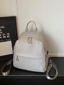 1pc Fashion Casual Large Capacity Multi-Pocket PU Leather Backpack, Adjustable Shoulder Strap, Campus Style Student Backpack - Multiple Colors - View 13