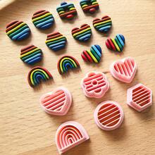 1pc/6pcs Mini Line Pattern Earring Mold, High Precision Clay Mold For Handmade Jewelry, Suitable For Pendant And Necklace Making, Geometric Hollow Clay Craft Tool, 6 Different Styles - Pink - View 3