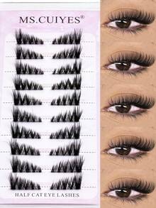 10对半截假睫毛，无需胶水，打造猫眼妆效，自然逼真，透明带设计，轻盈柔软，可重复使用，适合新手、旅行佩戴、新娘妆等场合。 - 黑色 - 查看 7