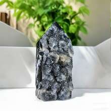 1pc Shiny Natural Sphalerite Crystal Cluster Tower - Single Pointed Column, Bohemian Black & White Starry Sky Crystal Decor, Suitable For Home Desk, Yoga Meditation, Unique Holiday Gifts (Halloween/Christmas/Easter), Crystal Home Decor, Spiritual Decor, Elegant Mineral Specimen, Complex Crystal Structure, Intricate Mineral Formation - Black and White - View 11
